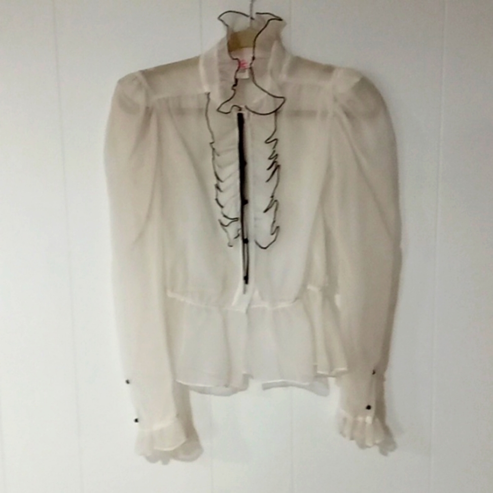 Vintage sheer white ruffled blouse